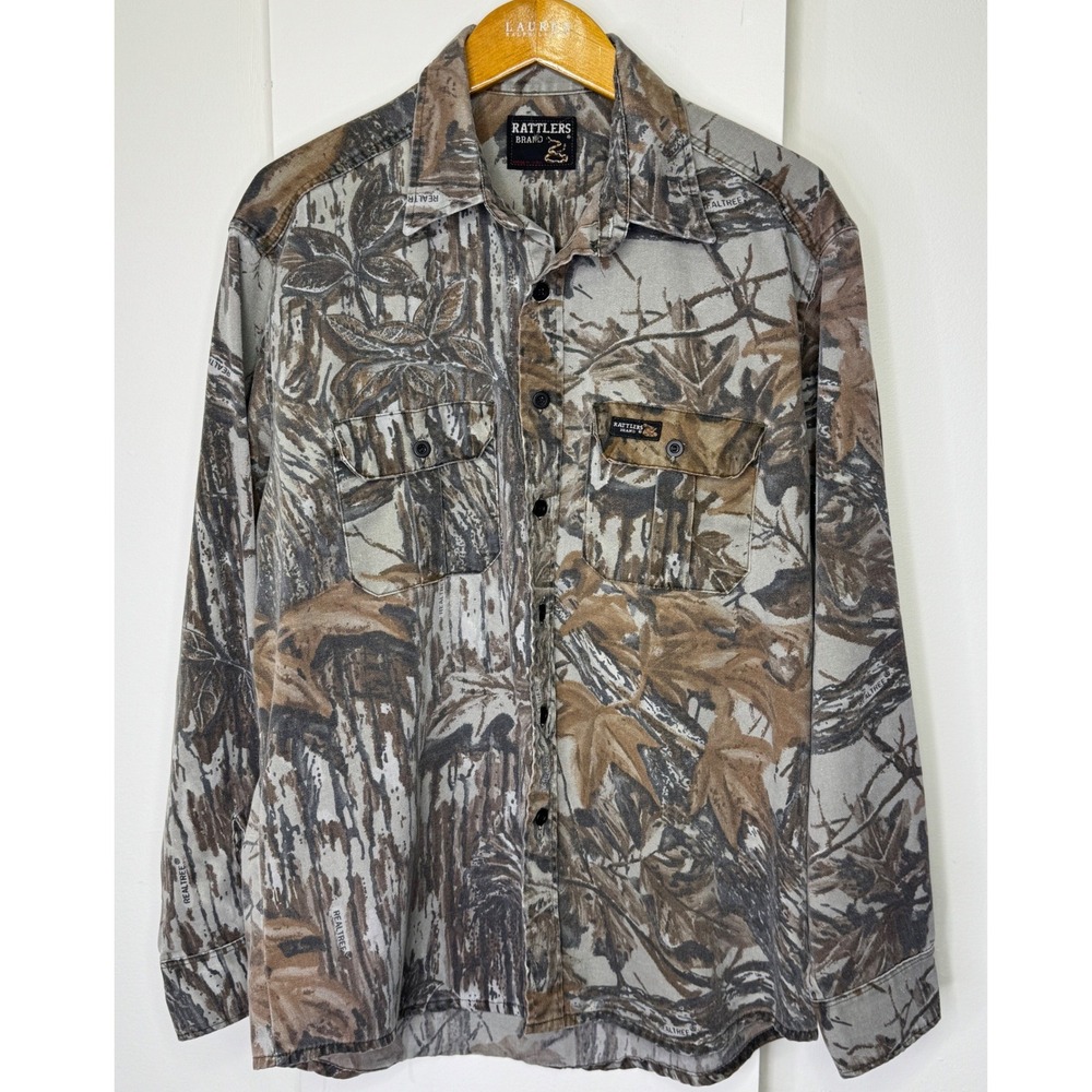 Vintage Rattlers Brand Camo Button‎ Front Shirt Mens XL Realtree Brown
